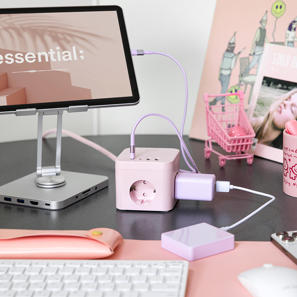 라이프썸 큐브 멀티탭 3구 4포트 USB (LFS-HA53) 라이트핑크
